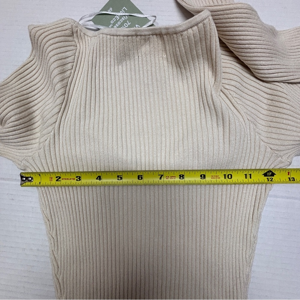NWT H&M Ribbed Knit Bodycon Dress Long Sleeves Beige Sz S - Picture 10 of 14